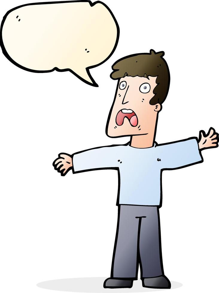 cartoon frightened man with speech bubble vector