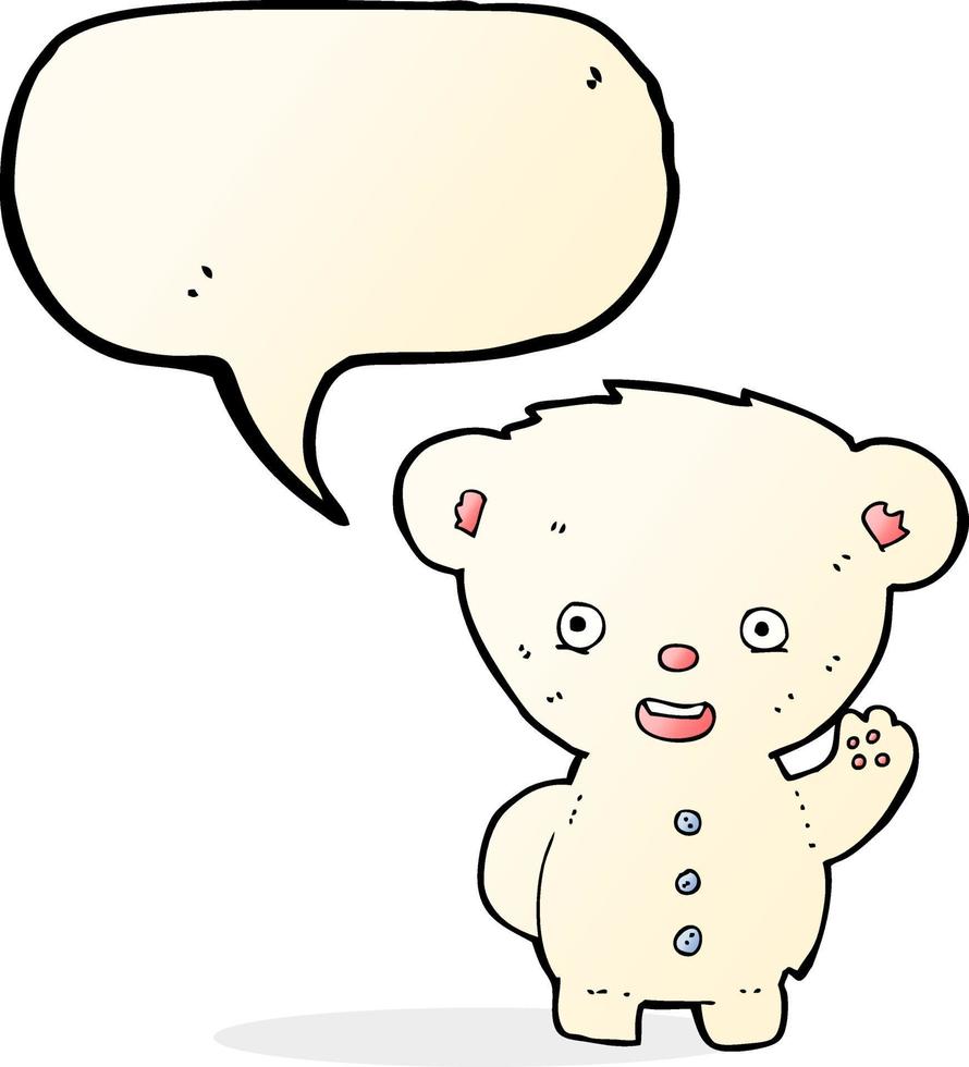 cartoon waving polar bear cub with speech bubble vector