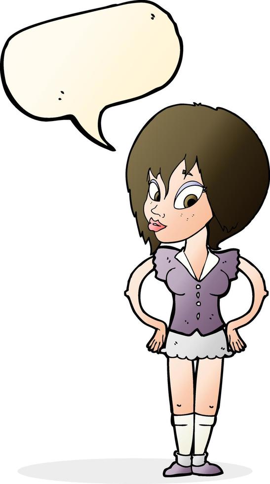 cartoon woman with hands on hips with speech bubble vector