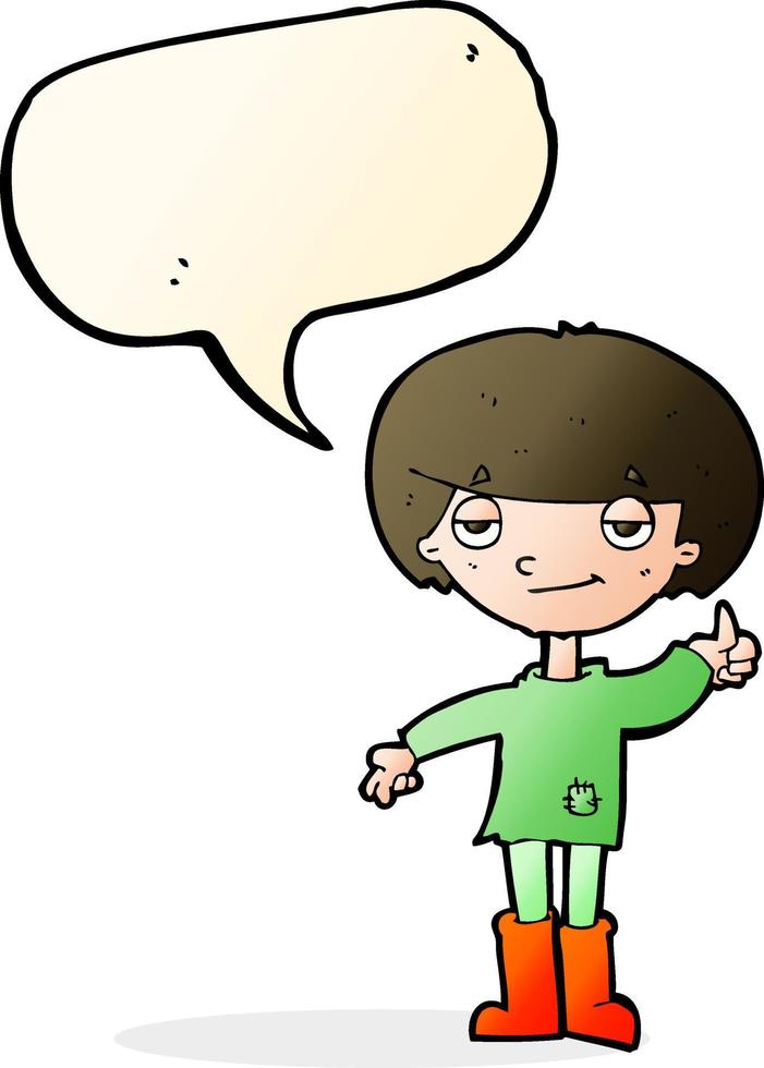 cartoon boy in poor clothing giving thumbs up symbol with speech bubble vector