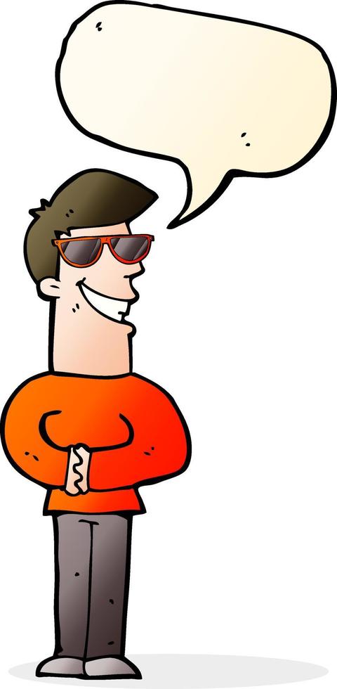 cartoon grinning man wearing sunglasses with speech bubble vector