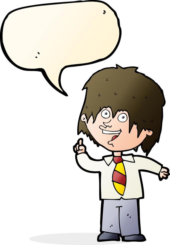 cartoon school boy with idea with speech bubble vector