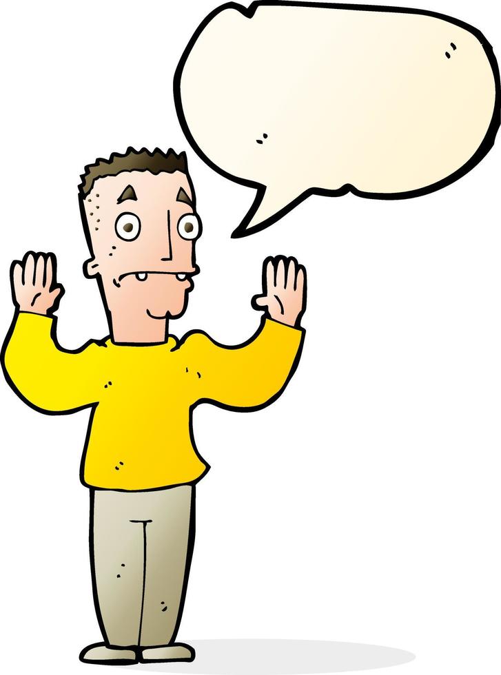 cartoon man surrendering with speech bubble vector