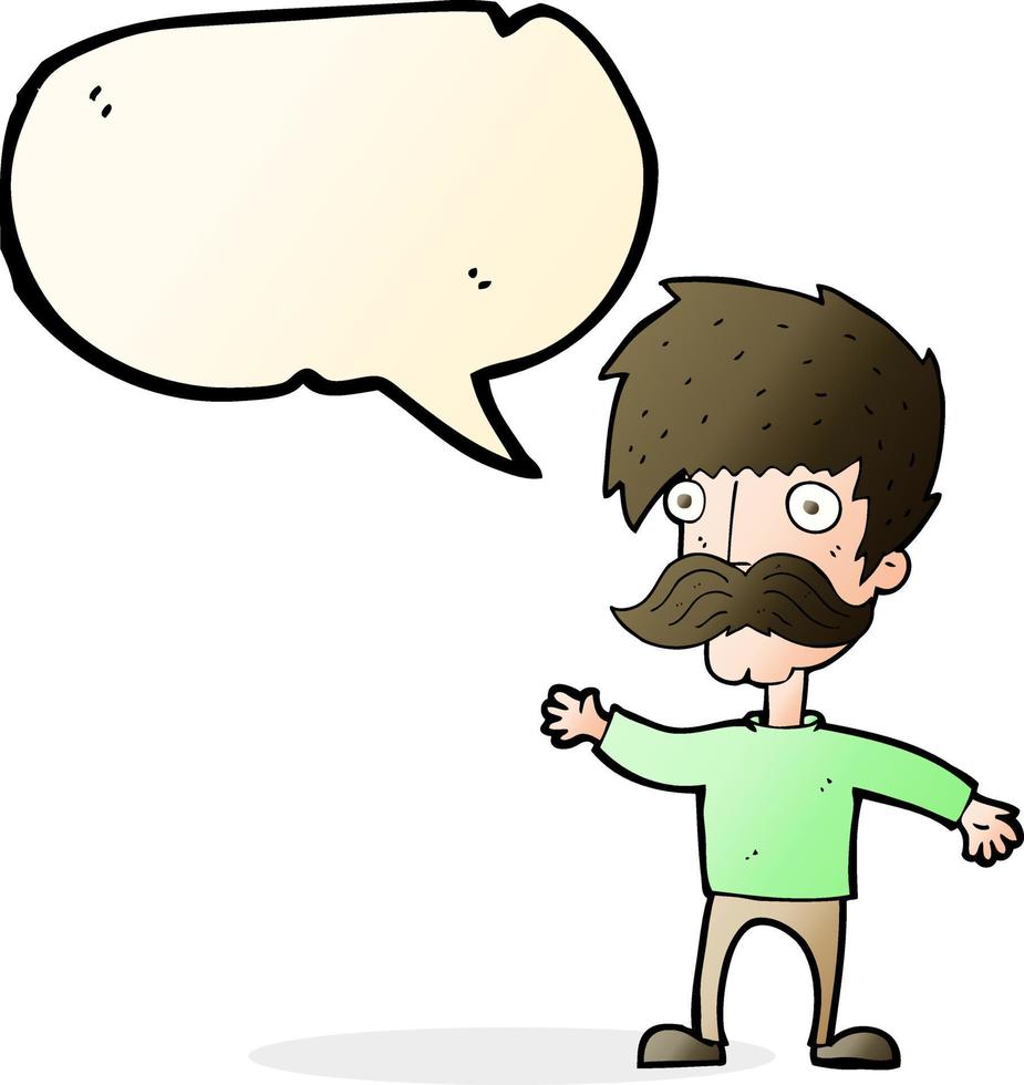 cartoon man with mustache waving with speech bubble vector