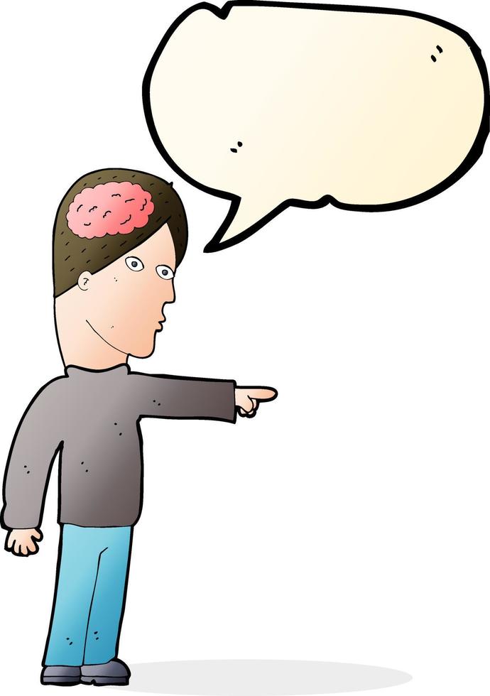 cartoon clever man pointing with speech bubble vector