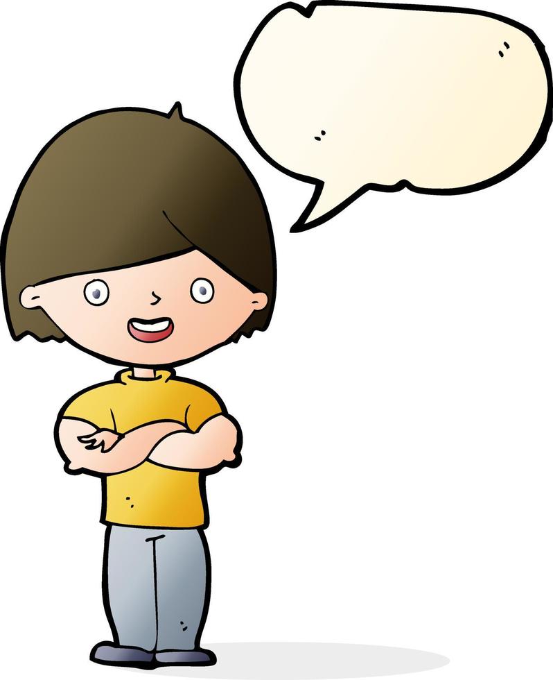 cartoon man with crossed arms with speech bubble vector