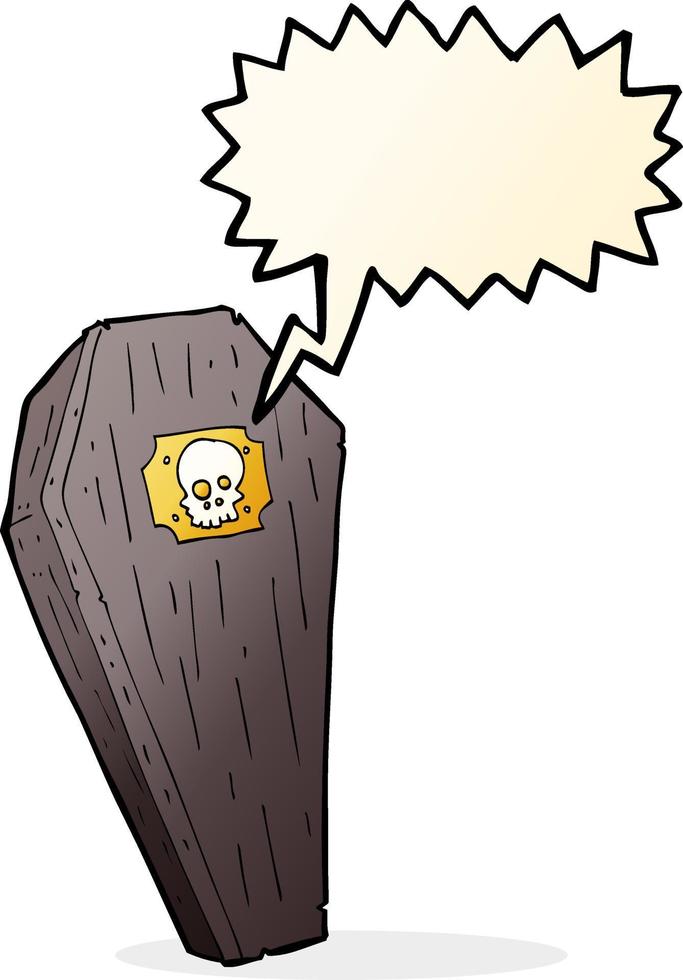 spooky cartoon coffin with speech bubble vector