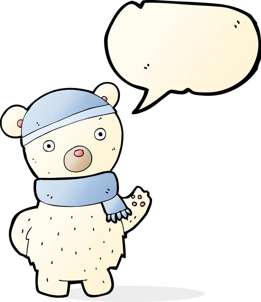 cartoon polar bear in winter hat and scarf with speech bubble vector