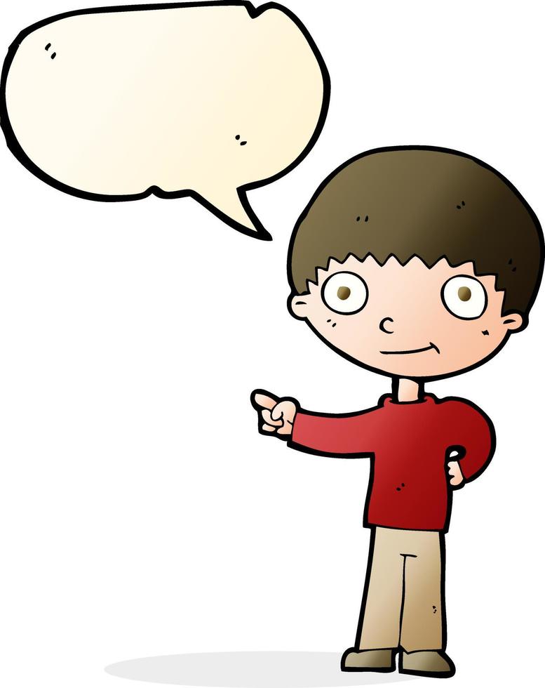 cartoon happy boy pointing with speech bubble vector