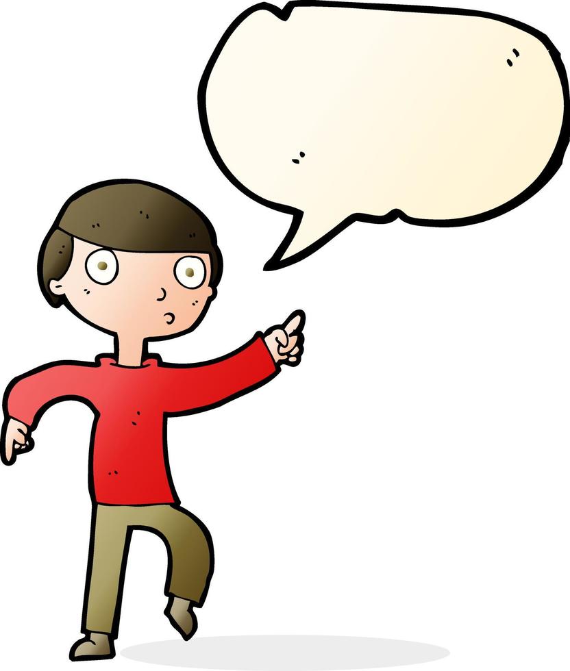 cartoon boy pointing with speech bubble vector