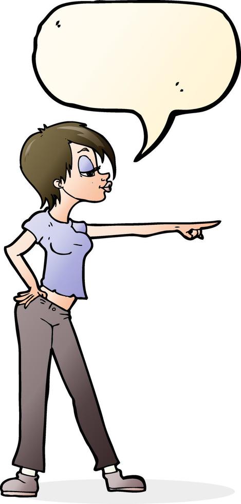 cartoon hip woman pointing with speech bubble vector