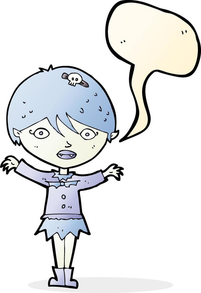 cartoon waving vampire girl with speech bubble vector