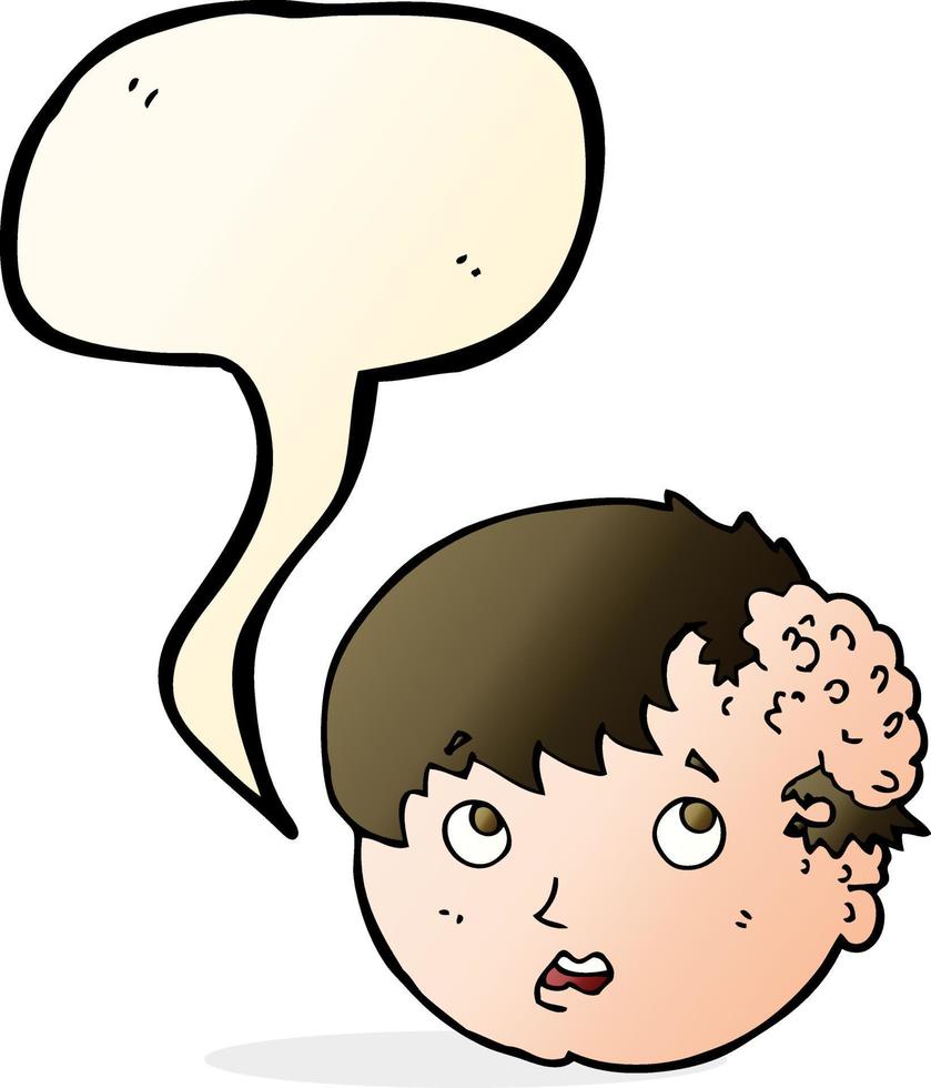niño de dibujos animados con crecimiento feo en la cabeza con burbuja de habla vector