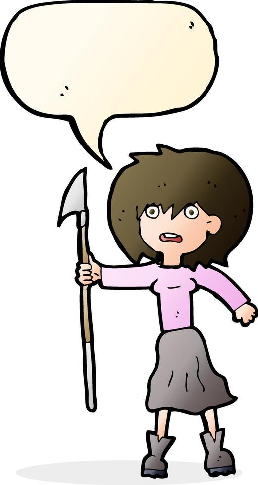 cartoon woman with harpoon with speech bubble vector