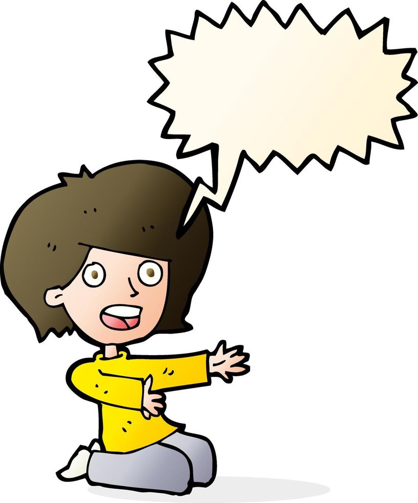 cartoon shocked woman on knees with speech bubble vector