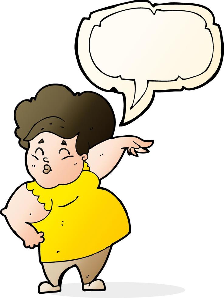 cartoon happy overweight lady with speech bubble vector
