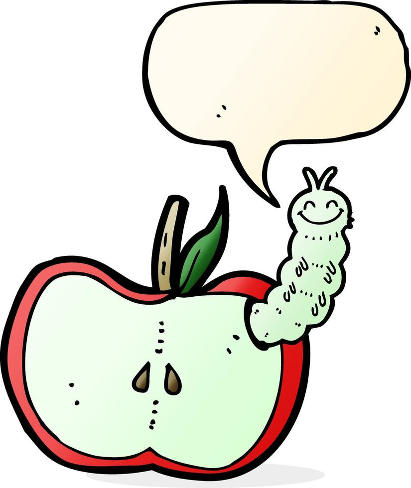 cartoon apple with bug with speech bubble vector