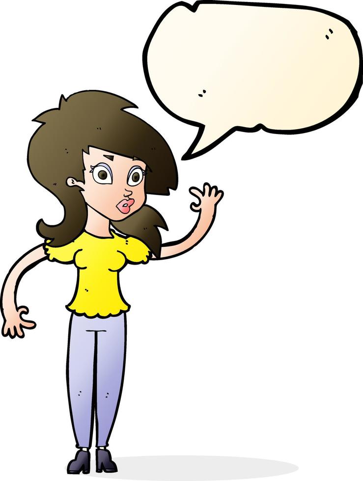cartoon pretty woman waving with speech bubble vector