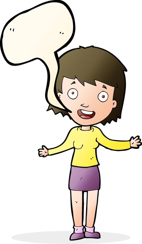 cartoon excited woman with speech bubble vector