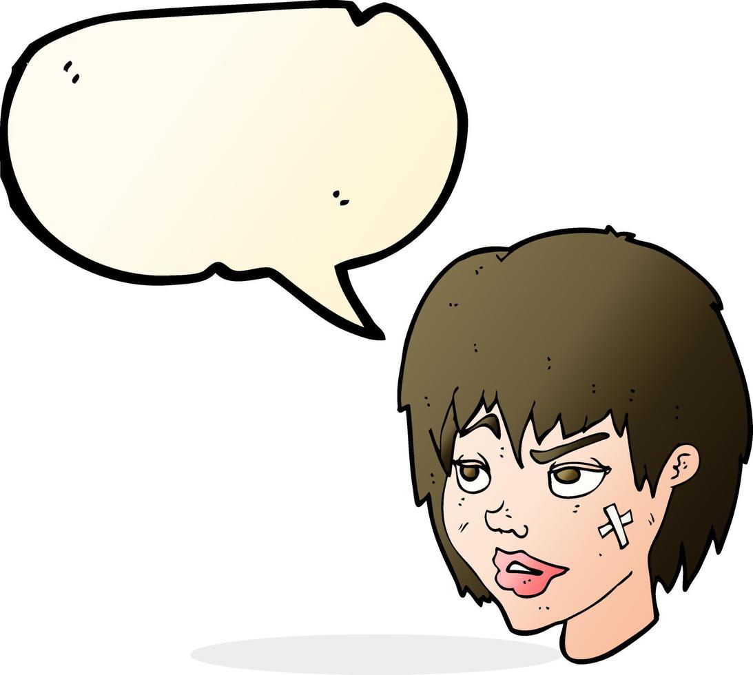 cartoon woman with plaster on face with speech bubble vector