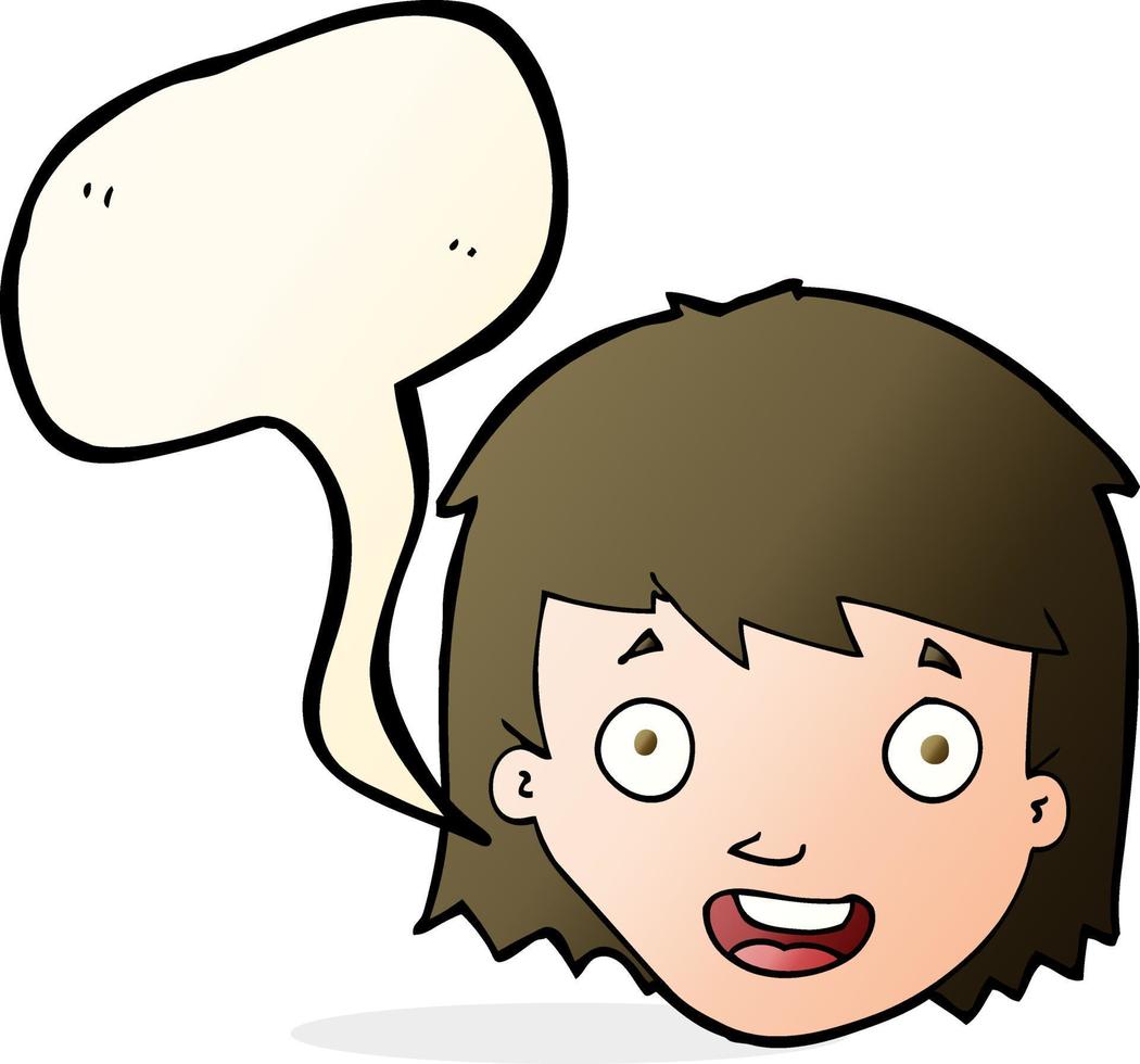 cartoon happy female face with speech bubble vector