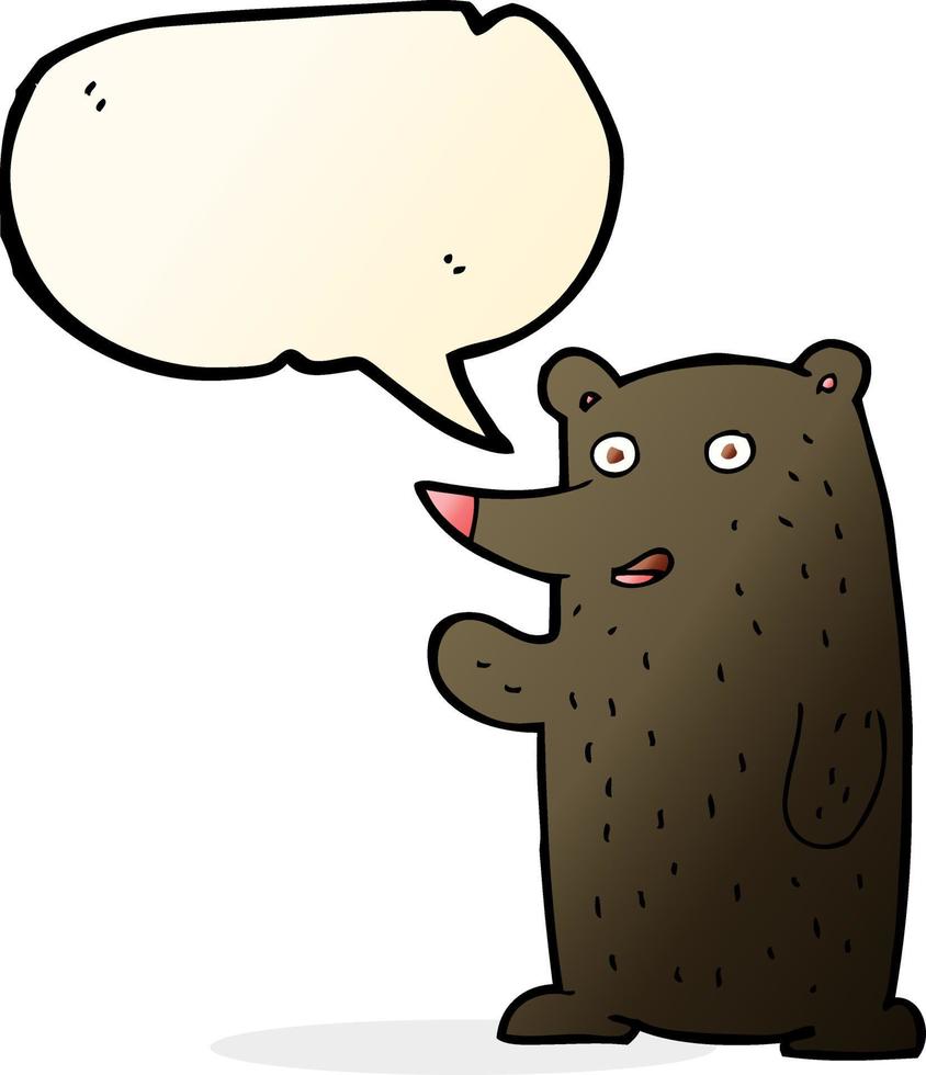 caricatura, agitar, oso negro, con, burbuja del discurso vector