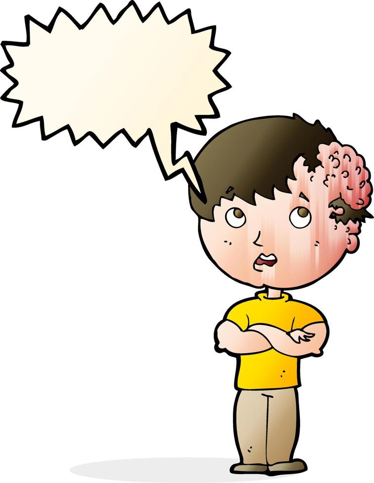 cartoon boy with growth on head with speech bubble vector