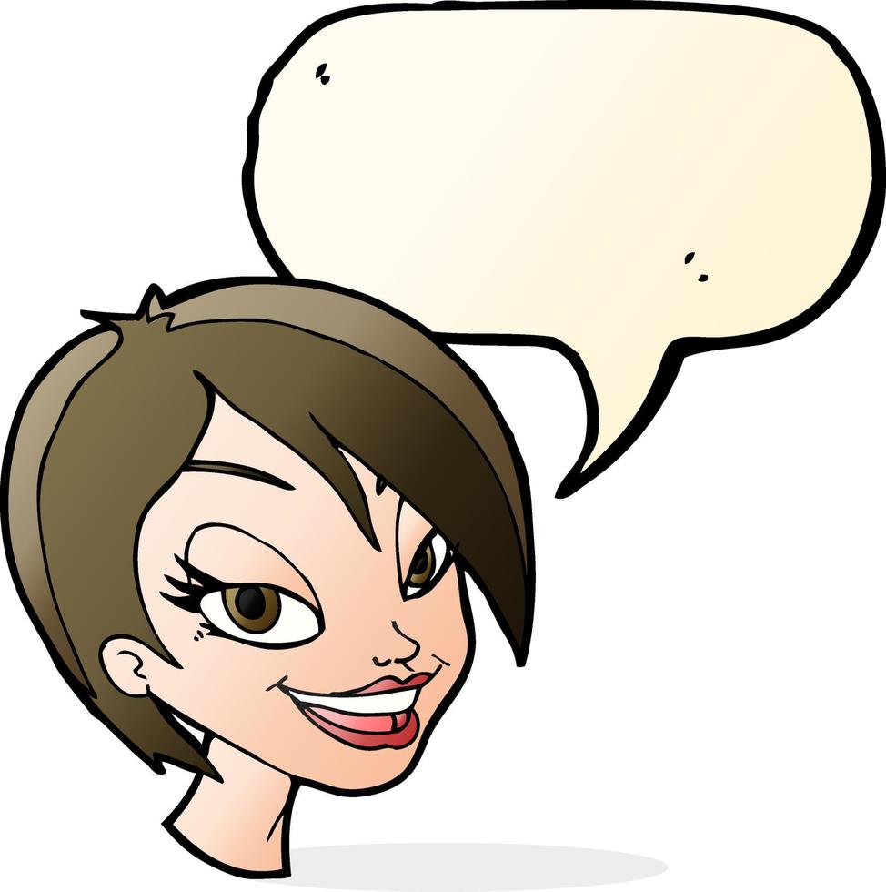 cartoon pretty female face with speech bubble vector