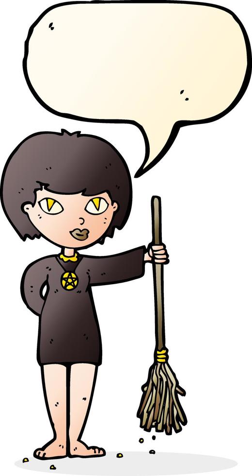cartoon pretty witch girl with speech bubble vector