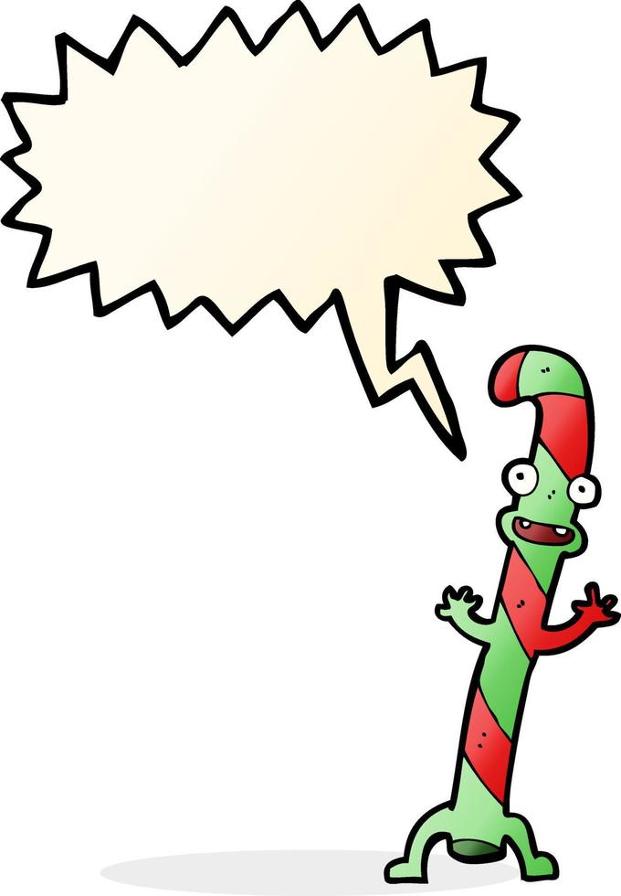 cartoon dancing christmas candy cane with speech bubble vector