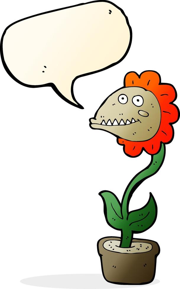 cartoon monster plant with speech bubble vector