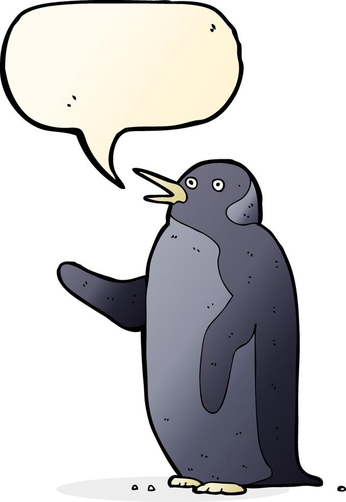 cartoon penguin waving with speech bubble vector