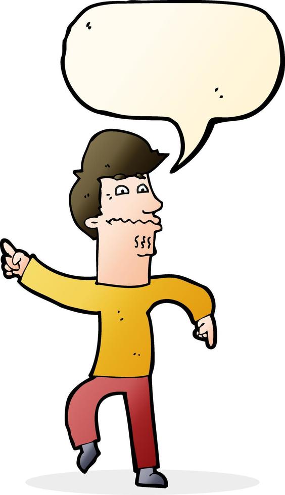 cartoon worried man pointing with speech bubble vector