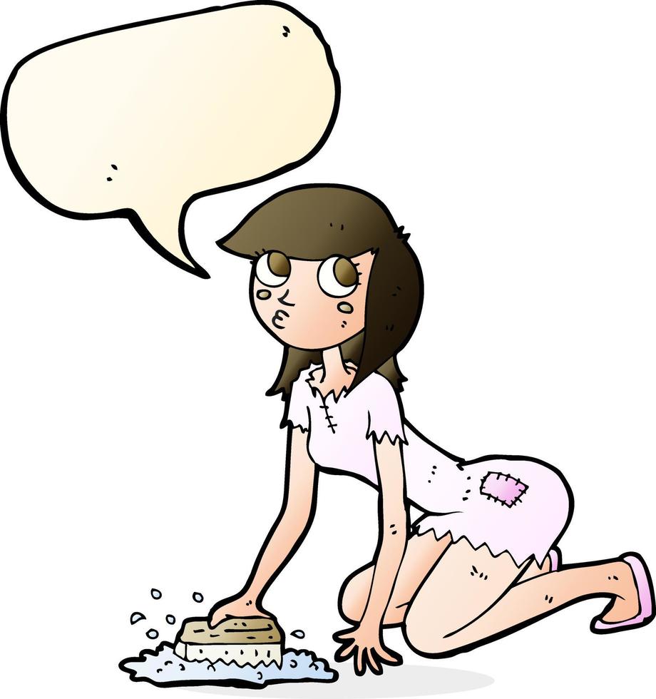 cartoon cinderella scrubbing floors with speech bubble vector