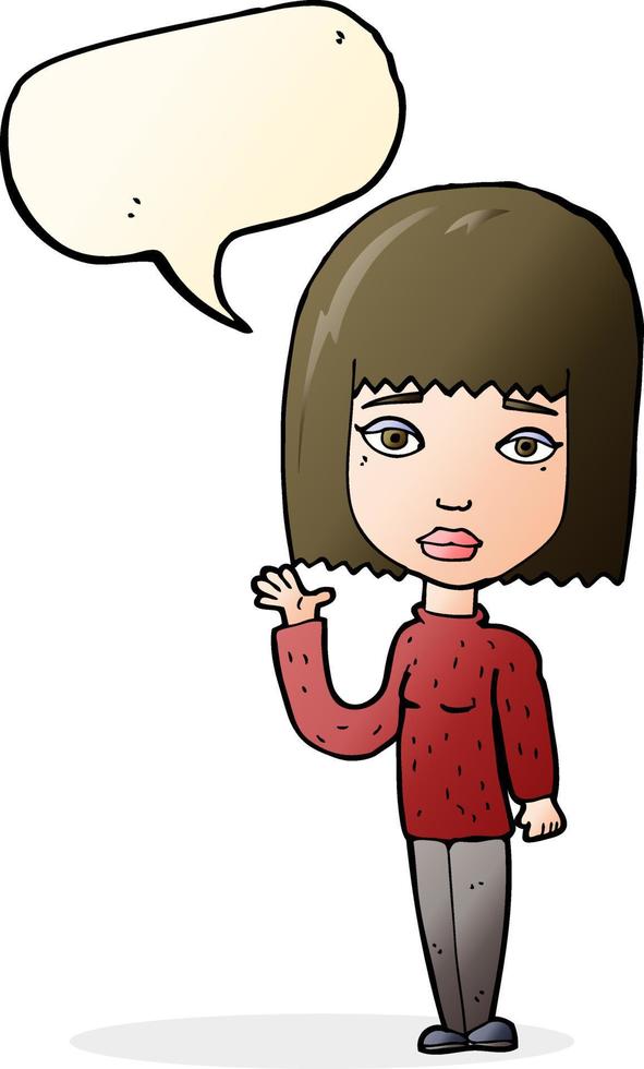 cartoon woman waving with speech bubble vector