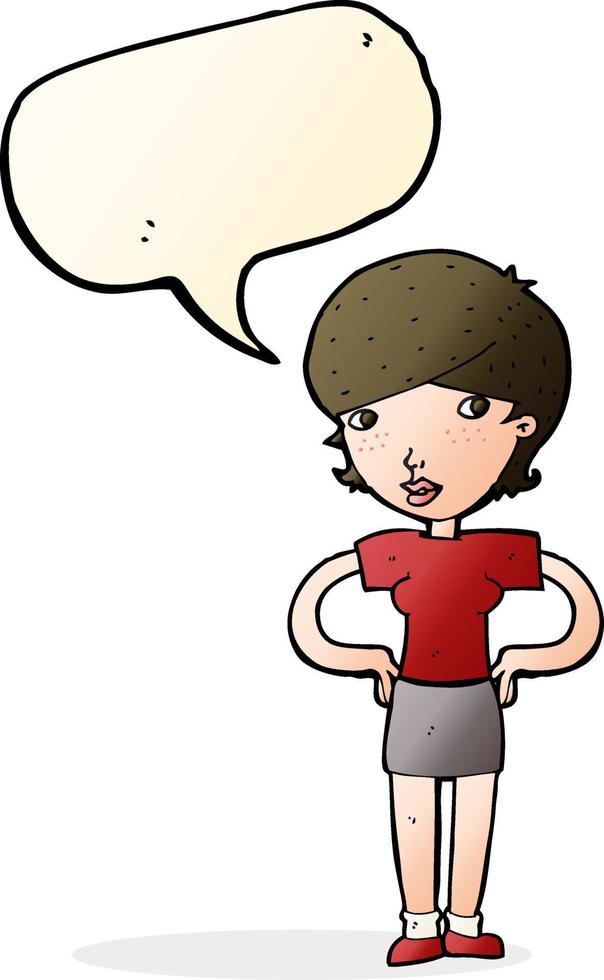 cartoon woman with hands on hips with speech bubble vector