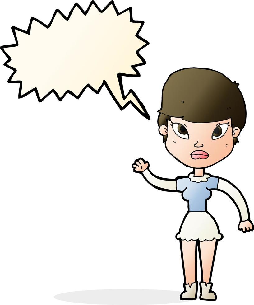 cartoon woman waving with speech bubble vector