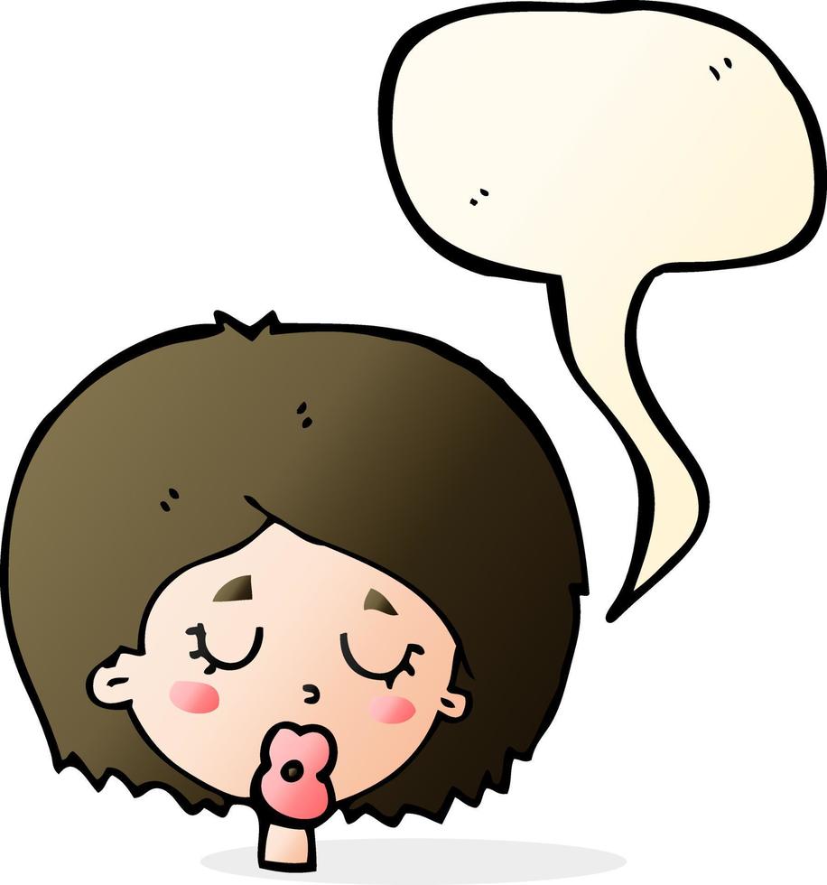 cartoon woman with eyes closed with speech bubble vector