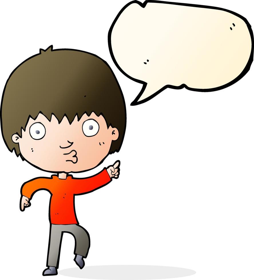 cartoon impressed boy pointing with speech bubble vector