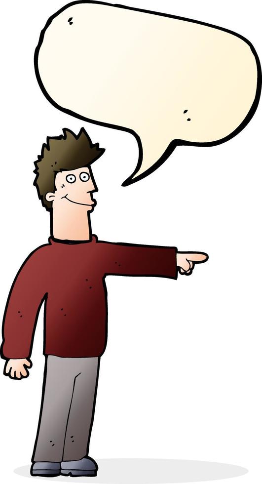 cartoon happy pointing man with speech bubble vector
