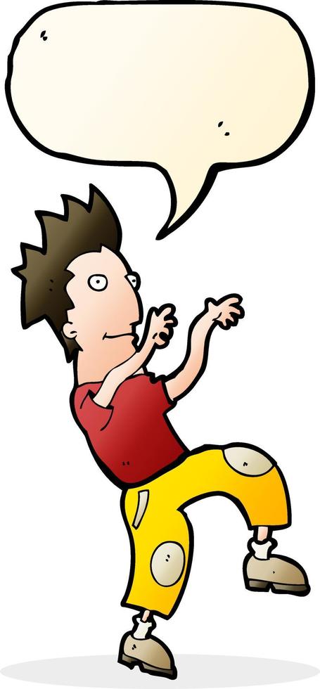 cartoon happy man doing funny dance with speech bubble vector