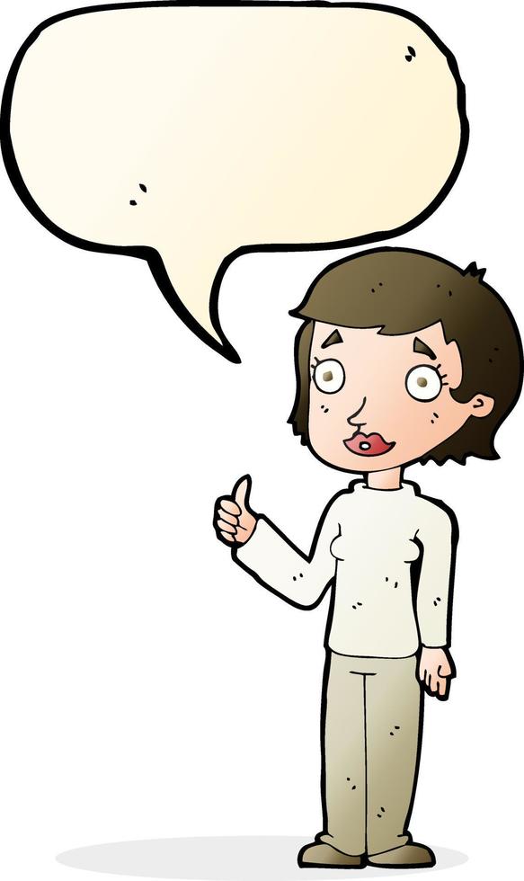 cartoon woman giving thumbs up symbol with speech bubble vector