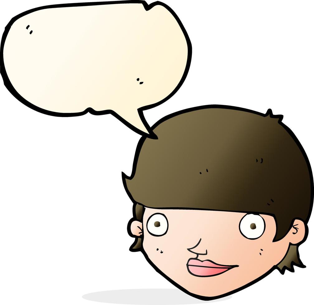 cartoon happy female face with speech bubble vector