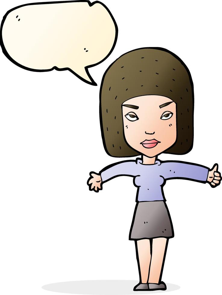 cartoon woman giving thumbs up symbol with speech bubble vector