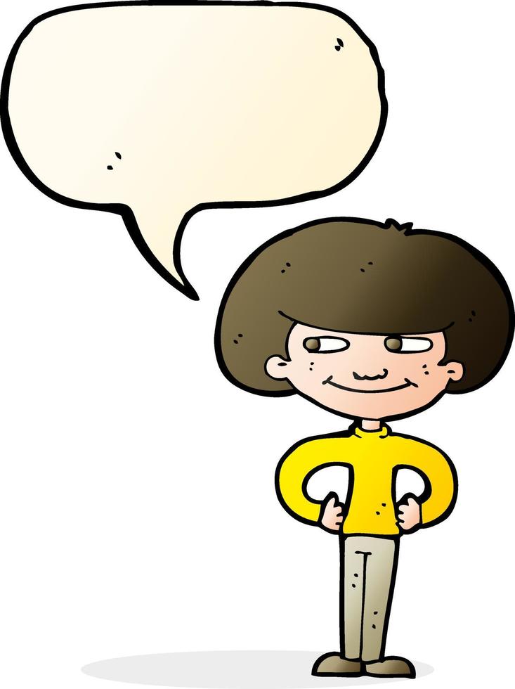 cartoon boy with hands on hips with speech bubble vector