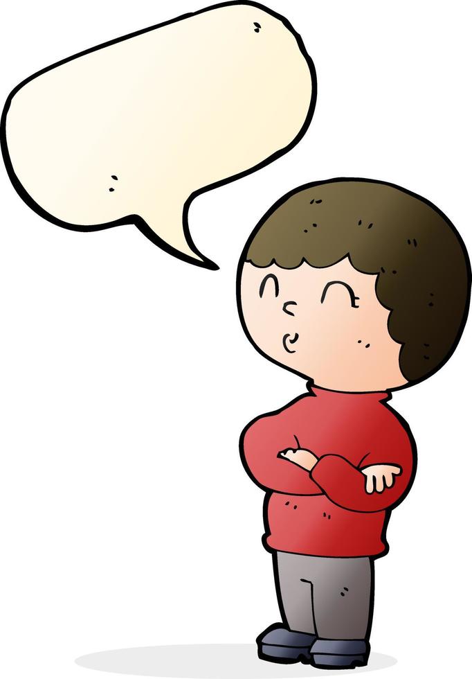 cartoon boy with folded arms with speech bubble vector