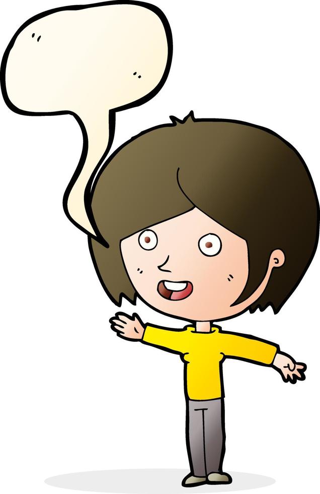 cartoon happy girl waving with speech bubble vector