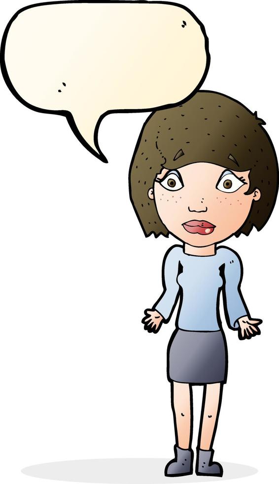 cartoon woman shrugging shoulders with speech bubble vector