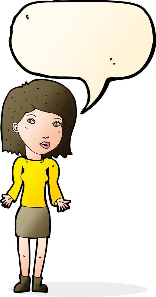 cartoon woman shrugging shoulders with speech bubble vector
