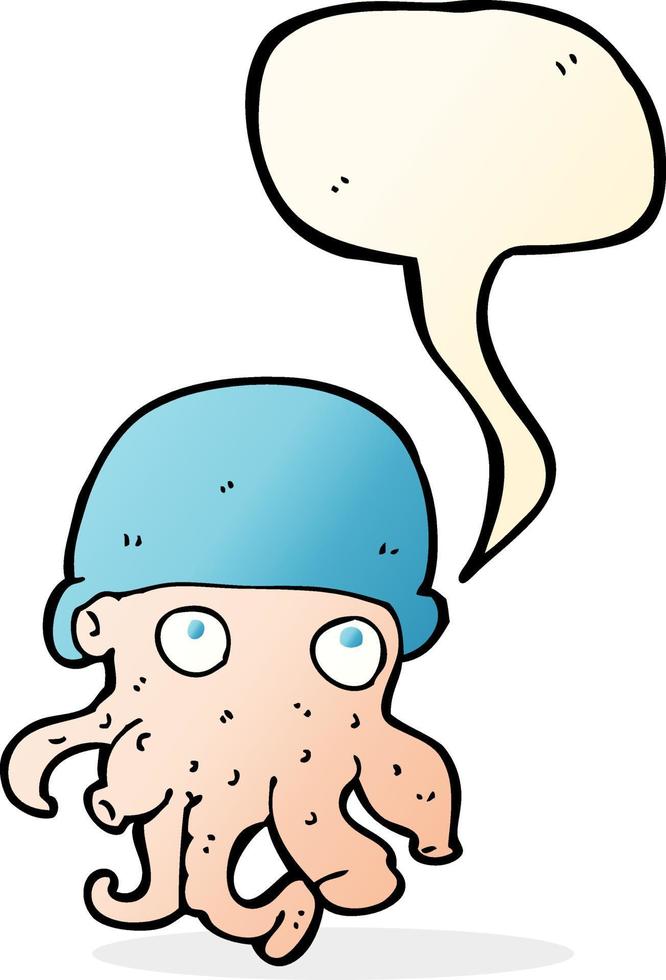 cartoon alien head wearing hat with speech bubble vector